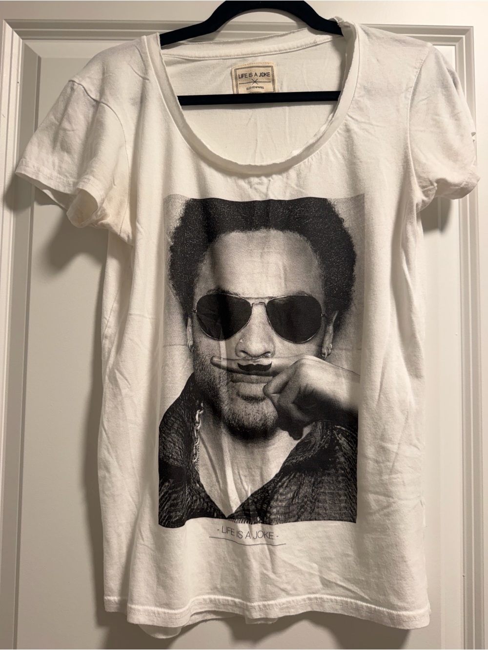 Eleven Paris White Tee with Black Photographic Face Graphic